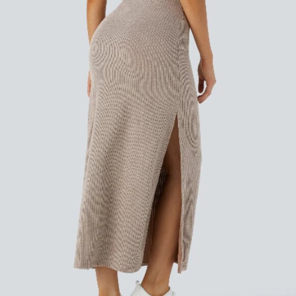 Ribbed High Waisted Hem A Line Maxi Casual Skirt Ribbed High Waisted Hem A Line - Picture 4 of 6